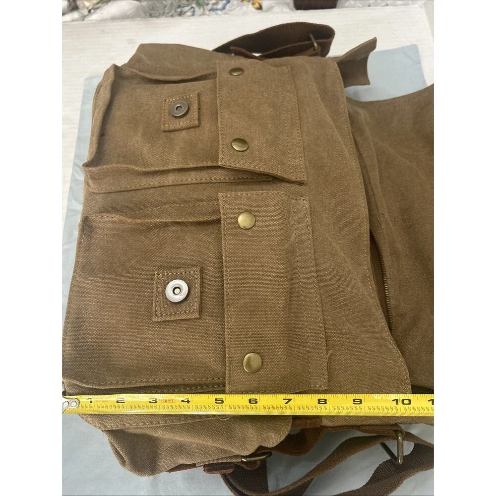 Kattee Leather Canvas Camera Bag Messenger Shoulder Bag Khaki